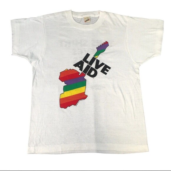 Vintage S 1985 Live Aid This Shirt Saves Lives Rainbow 🎸Single Stitch Rare Size - Picture 11 of 11